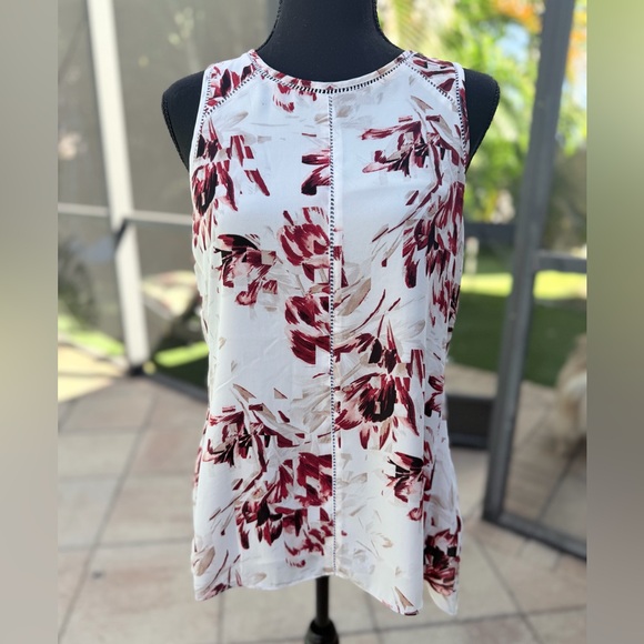 White House Black Market Tops - White House Black Market Floral Print Tank Camisole Ecru
